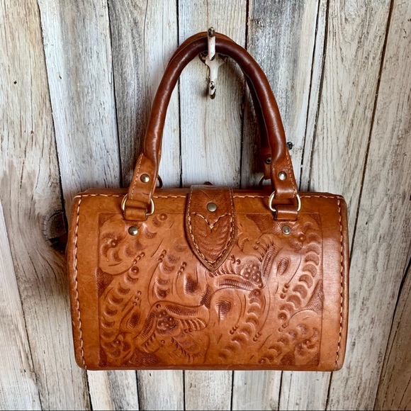 Vintage Handbags - Vintage Tooled Leather Handbag